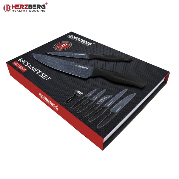 Herzberg Ensemble de couteaux enduits de marbre 5 pièces - Marbre gris Herzberg HG-KL6GMR