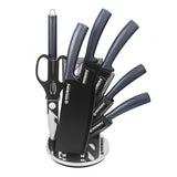 Herzberg HG-MSN8SLV: Ensemble de 8 couteaux avec support en acrylique - Carbonne