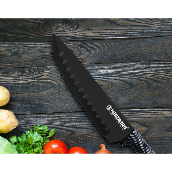 Herzberg HG-MSN8SLV: Ensemble de 8 couteaux avec support en acrylique - Carbonne