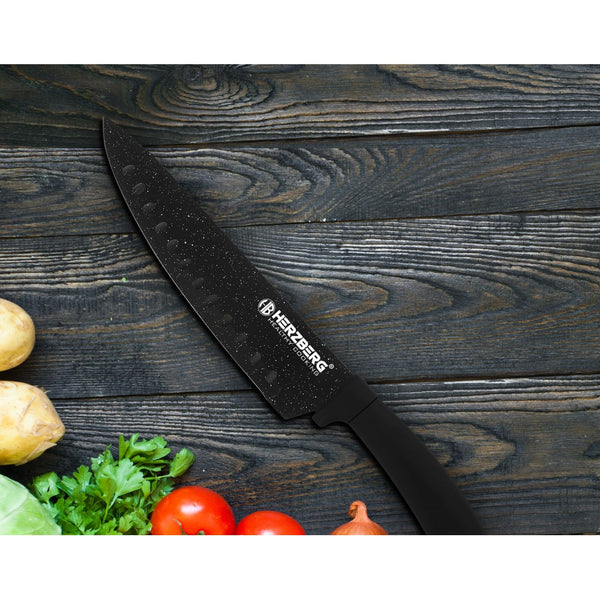 Herzberg HG-MSN8SLV: Ensemble de 8 couteaux avec support en acrylique - Marbre noir