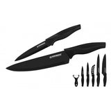 Herzberg Ensemble de couteaux enduits de marbre 5 pièces - Noir HG-KL6BLK