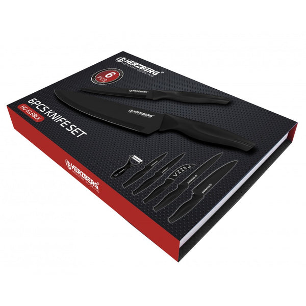 Herzberg Ensemble de couteaux enduits de marbre 5 pièces - Noir HG-KL6BLK
