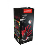 Herzberg HG-MSN8SLV: Ensemble de 8 couteaux avec support en acrylique - Rouge