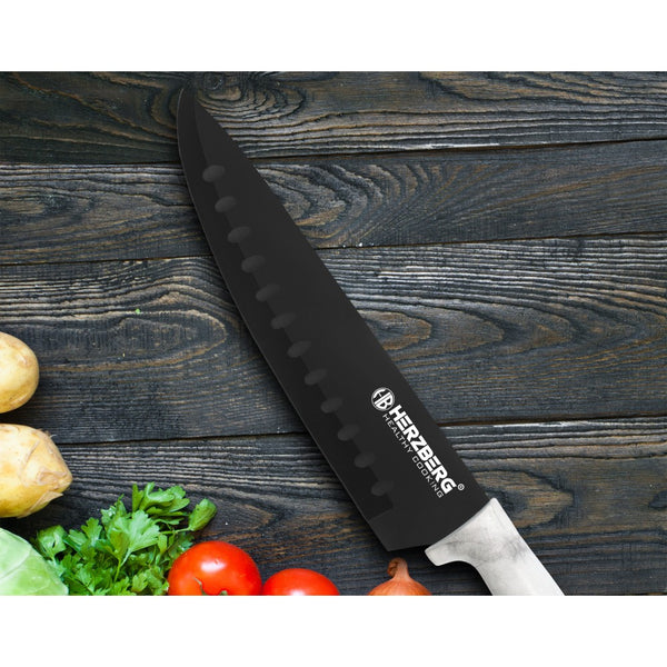 Herzberg HG-MSN8SLV: Ensemble de 8 couteaux avec support en acrylique - Pierre