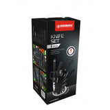 Herzberg HG-MSN8BLK: Ensemble de 8 couteaux avec support en acrylique-Noir