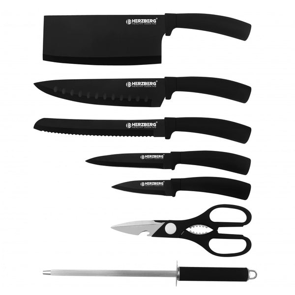 Herzberg HG-MSN8BLK: Ensemble de 8 couteaux avec support en acrylique-Noir