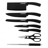 Herzberg HG-MSN8BLK: Ensemble de 8 couteaux avec support en acrylique-Noir