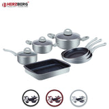 Herzberg Batterie de cuisine enduite de marbre 10 pièces - Argent HG-9016SL