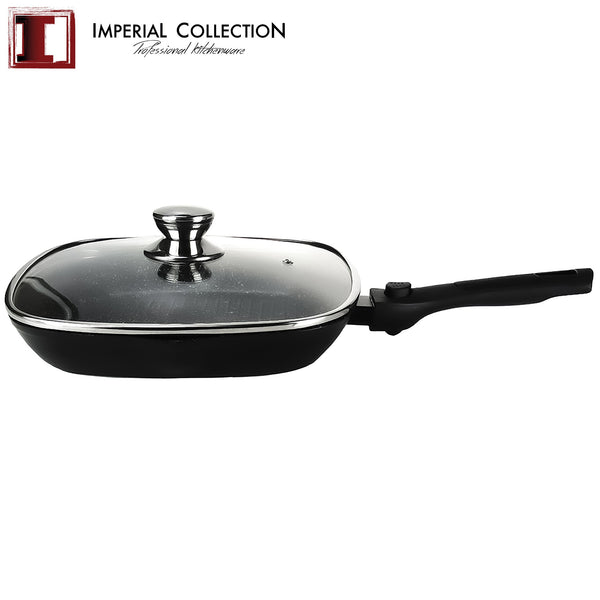 Imperial Collection IM-GRLD28DFM: Poêle à Griller de 28 cm avec Couvercle et Poignée Détachable