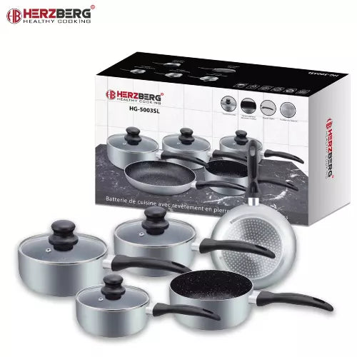 Herzberg HG-5003SL : Batterie de cuisine en marbre 8 pièces - Argent