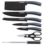 Herzberg Ensemble de 8 couteaux avec support en acrylique - Carbone