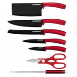 Herzberg HG-MSN8SLV: Ensemble de 8 couteaux avec support en acrylique - Rouge