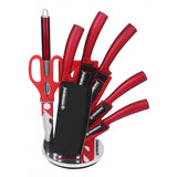 Herzberg HG-MSN8SLV: Ensemble de 8 couteaux avec support en acrylique - Rouge