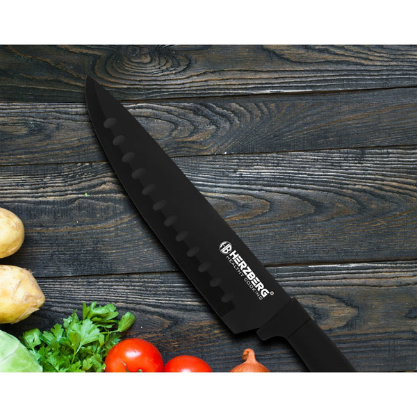 Herzberg HG-MSN8BLK: Ensemble de 8 couteaux avec support en acrylique-Noir