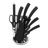 Herzberg HG-MSN8BLK: Ensemble de 8 couteaux avec support en acrylique-Noir